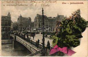 1908 Wien, Vienna, Bécs; Ferdinandsbrücke / bridge, tram. A. S. W. Wiener Blumenansichten No. 34. Mo...