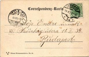 1908 Wien, Vienna, Bécs; Ferdinandsbrücke / bridge, tram. A. S. W. Wiener Blumenansichten No. 34. Mo...