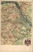 Wien, Vienna, Bécs; map, litho with coat of arms (EK)
