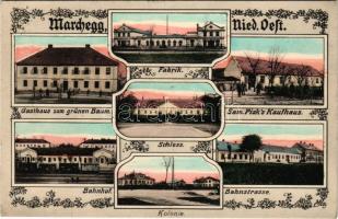 1918 Marchegg, Fabrik, Schloss, Gasthaus zum grünen Baum, Bahnhof, Kolonie, Bahnstrasse, Sam. Pisk&#...