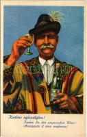 Kedves egészségére! Magyar bor reklámlap, folklór. Klösz György és Fia / Hungarian wine advertisemen...