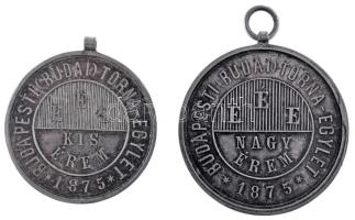 1910 k. "Budapesti (Budai) Torna Egylet 1875 - E.É.E. Kis Érem" kétoldalas, ezüstözött bronz sportérem (31mm) + "Budapesti (Budai) Torna Egylet 1875 - E.É.E. Nagy Érem" kétoldalas, ezüstözött bronz sportérem (35mm) T:AU,XF patina, kopott ezüstözés