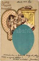 1903 Boldog Húsvéti Ünnepeket! / Art Nouveau Easter greeting art postcard (EK)