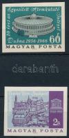1966 Évfordulók - események: Unesco és Dubnai Atomkutató Intézet vágott bélyeg