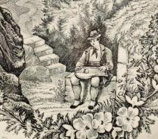 cca 1900 Villeroy &amp; Boch tál életkép jelenettel, jelzett, hibátlan, mázrepedéssel, d: 19,5 c...