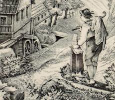 cca 1900 Villeroy &amp; Boch tál életkép jelenettel, jelzett, hibátlan, mázrepedéssel, d: 19,5 c...