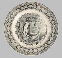 cca 1900 Villeroy &amp; Boch tál életkép jelenettel, jelzett, hibátlan, mázrepedéssel, d: 19,5 cm