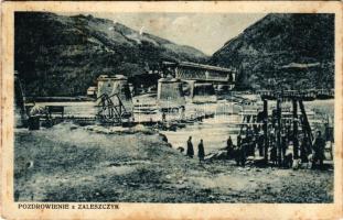 1927 Zalishchyky, Zaleszczyki; WWI K.u.K. military, demolished bridge, ruins. Jakób Koffler (fl)
