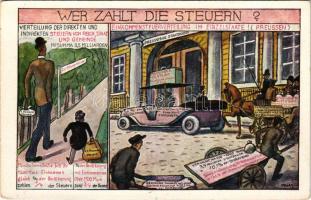 Wer zahlt die Steuern? / WWI German Anti-Entente powers mocking propaganda art postcard