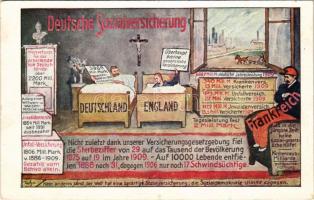 Deutsche Sozialversicherung / WWI German Anti-Entente powers mocking propaganda art postcard
