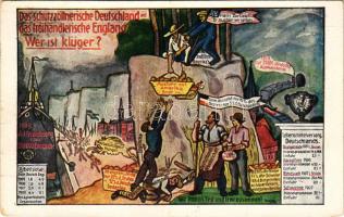 Wer ist Klüger? / WWI German Anti-Entente powers mocking propaganda art postcard