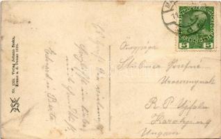 1913 Mariazell (Steiermark), Panorama / pilgrimage church. Art Nouveau frame with hikers (wet corner...