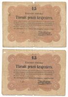 1849. 15kr "Kossuth bankó" (2x) T:VG Adamo G102