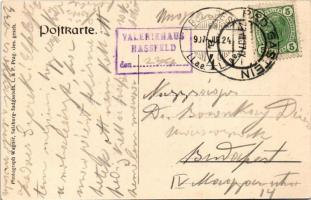 1907 Nassfeld, Naßfeld; Grüsse aus den Bergen. Art Nouveau montage with hiker's backpack, folkl...