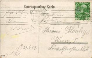 1909 Graz (Steiermark), Uhrturm am Schlossberg / clock tower. Art Nouveau montage wth hiking boy and...