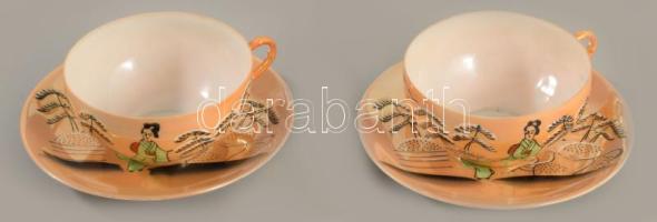 2 darab japán vékonyporcelán csésze alátéttel, d: 13 cm