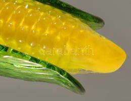Színezett üveg kukorica asztaldísz, hibátlan, h: 15 cm