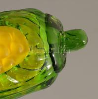 Színezett üveg kukorica asztaldísz, hibátlan, h: 15 cm