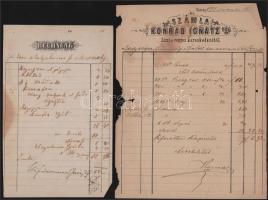 1877 Sárvár, Konrád Ignátz Liszt és vegyes kereskedése számla + más számlák