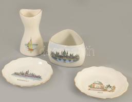 Aquincum 4 darab szuvenír tárgy, magyar mintákkal, Balaton, Pécs, Parlament, jelzett, m: 9 cm alatt