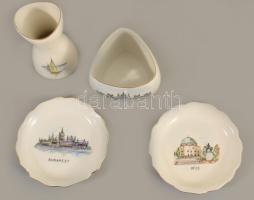 Aquincum 4 darab szuvenír tárgy, magyar mintákkal, Balaton, Pécs, Parlament, jelzett, m: 9 cm alatt