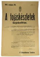 1917 A tojáskészletek bejelentése plakát méretű hirdetés, szakadásokkal