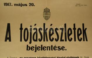 1917 A tojáskészletek bejelentése plakát méretű hirdetés, szakadásokkal