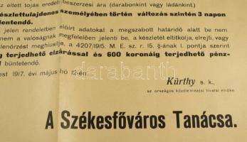 1917 A tojáskészletek bejelentése plakát méretű hirdetés, szakadásokkal
