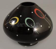 Zománcfestett hialitüveg váza, 13x11 cm