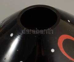 Zománcfestett hialitüveg váza, 13x11 cm