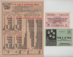 1935. "34. Magyar Királyi Osztálysorsjáték" 1. osztály egynyolcad sorsjegye "C", vízjeles papíron, a "Török Bankház Rt." bélyegzőjével, felbélyegzett borítékkal, a cég levelével, játéktervével és tájékoztatójával, valamint a befizetésről szóló elismervénnyel T:AU