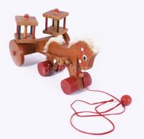 Régebbi húzós fa lovas játék, h: 24 cm