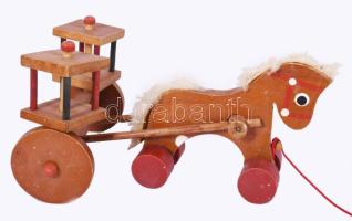 Régebbi húzós fa lovas játék, h: 24 cm