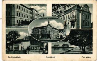 1939 Keszthely, M. kir. gazdasági akadémia, elemi leányiskola, premontrei reálgimnázium, postapalota, parti sétány (Rb)