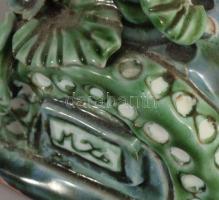 Morvay Zsuzsa (1946-): Vasaló alakos asztaldísz, mázas kerámia jelzett, kis kopással,,14x16 cm