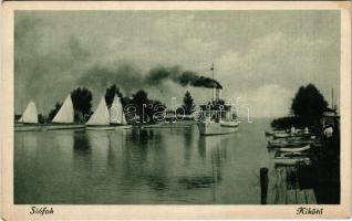 Siófok, kikötő, gőzhajó, vitorláshajók (EK)
