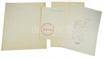 Franz Fedier svájci festő kiállítási katalógusai, 2 db: Franz Fedier. Basel, Galerie d'Art Moderne, 8 sztl. lev. + Kiállítási plakát, 59x30 cm.;  "Experiment Felsmalerei."+ 74-81+3 p.  1970 Franz Fedier (1922?2005) svájci művész autográf sorai és aláírása egy papírlapon, bélyegzésével.