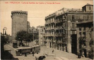 1921 Valencia, Calle de Guillém de Castro y Torres de Cuarte / street, tower, trams (EB)