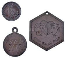1900-1930 k. 3db gravírozott fém érem T:XF