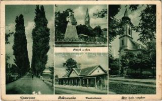 1942 Budapest XVII. Rákoscsaba, Újtelep-fasor, Hősök szobra, emlékmű, Római katolikus templom, Vasútállomás (gyűrődések / creases)