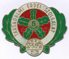 1970 k. "Társadalmi Erdei Szolgálat (TESZ) - 5 év után" festett fém jelvény rögzítéshez szolgáló lyukakkal (58x48mm) T:AU,XF