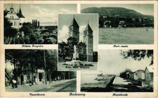 1937 Badacsony, Kilátás Fonyódra, Balaton part, Római katolikus templom, Vasútállomás, Hajóállomás (fl)