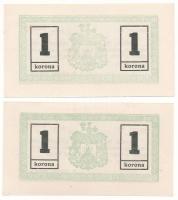 1919. Miskolc 05.14. 1K "Miskolcz város" utalvány-jegye (2x sorszámkövetők) "O 16921 - O 16922" T:AU-XF Hungary / Miskolc 14.05.1919. 1 Korona "Miskolcz város" (2x consecutive serials) "O 16921 - O 16922" C:AU-XF