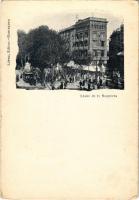 Barcelona, Llano de la Boquería / street, horse-drawn tram (wet corner)