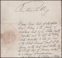 1871 Viktória brit királynő (1819-1901) autográf aláírása a brit királyi udvar által kiállított okir...