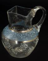 Szecessziós kiöntő. cca 1900, zománcfestett hutaüveg, kis kopással, m: 12 cm