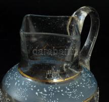 Szecessziós kiöntő. cca 1900, zománcfestett hutaüveg, kis kopással, m: 12 cm
