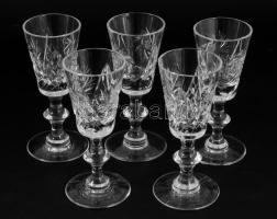 5 darab kristály talpas likőrös pohár, hibátlan, m: 11 cm