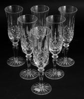 Talpas kristály pezsgőspohár garnitúra, 6 darab, kopott jelzéssel, hibátlan, m: 19,5 cm