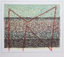 Hajdú László (1938-): Szféra. Szitanyomat, papír. Jelzett. Művészpéldány AE/V számozással. 24x48,5 cm. Szentendrei Grafikai Műhely év szitanyomata díját elnyert alkotás.